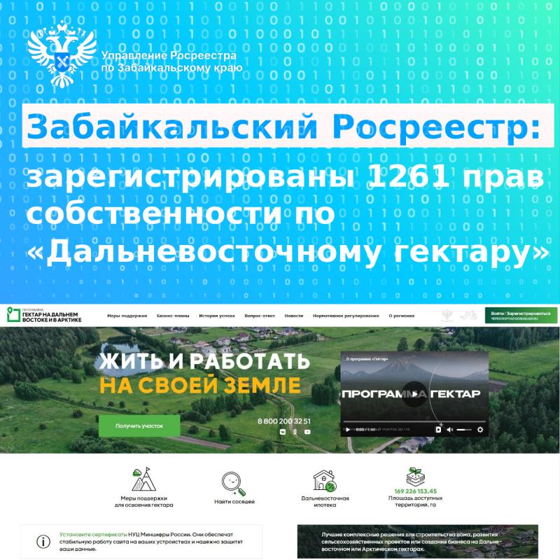 Забайкальский Росреестр: зарегистрированы 1261 прав собственности по «Дальневосточному гектару»  